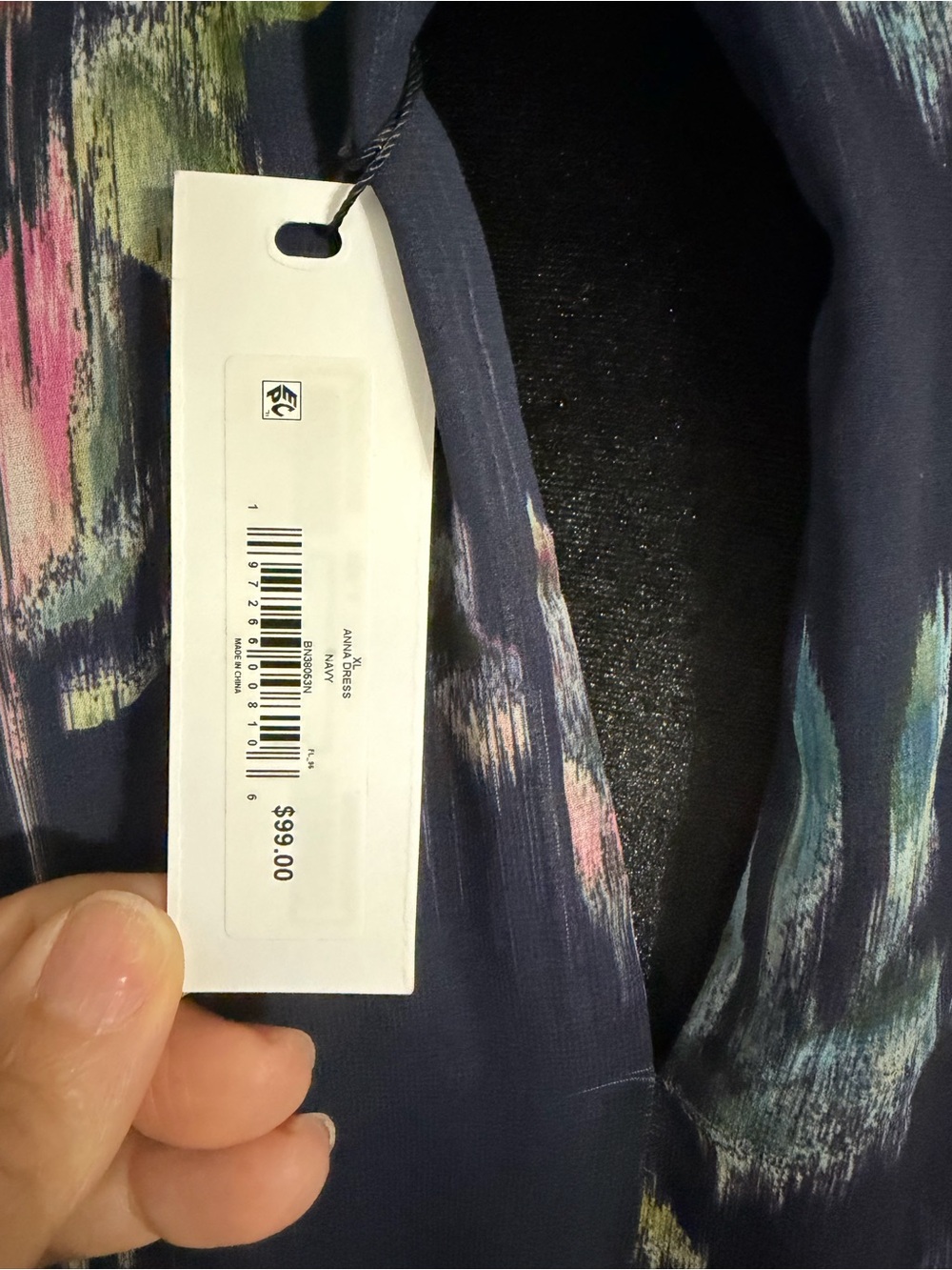 NWT Eve Madden Navy Floral Smocked Mock Neck Ruffle Sleeve Maxi Dress XL - Picture 5 of 8
